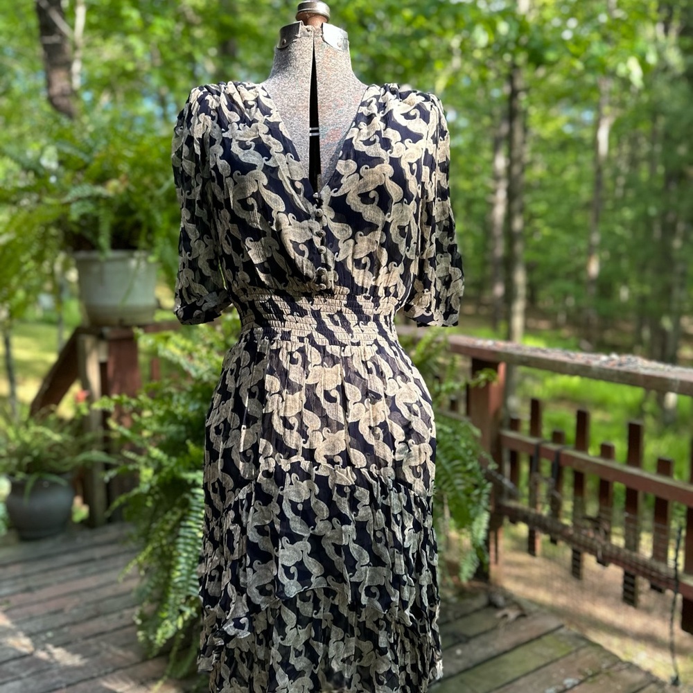 The Kooples Navy Dress with Flutter Sleeves